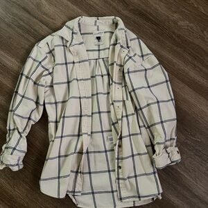 Universal Thread Cream and Blue Plaid Button Down Shirt